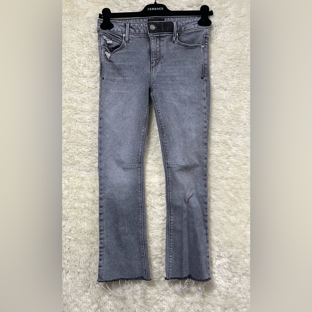 Rta Los Angeles Distressed Raw Hem Flare Cropped Jeans